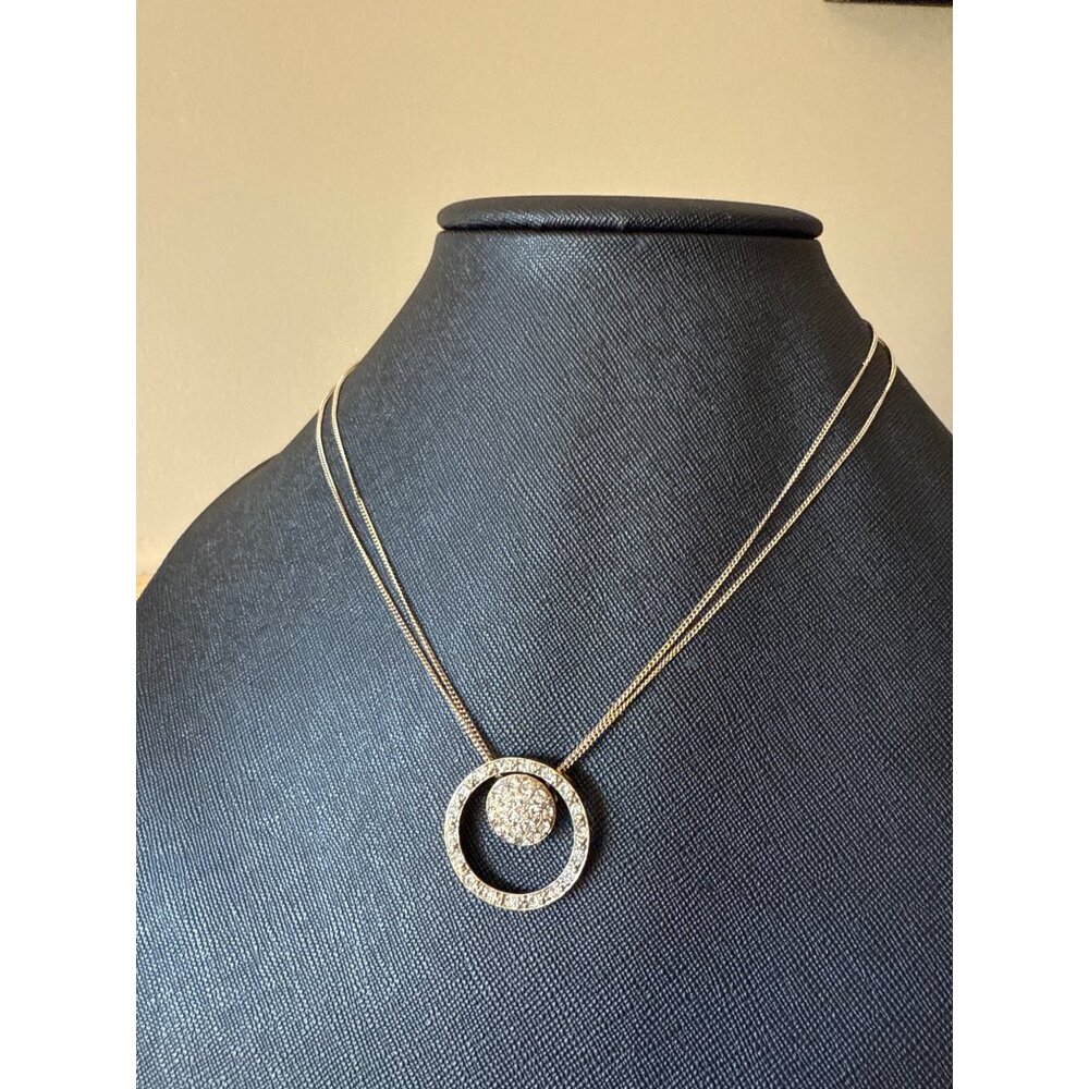 Monet Gold-Tone Double Circle Pendant Necklace With Rhinestones & Box